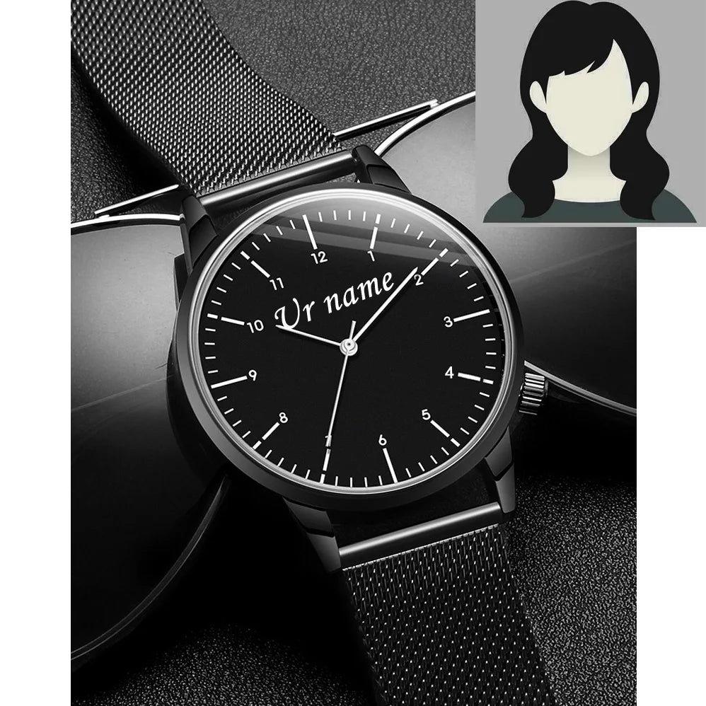 Montre Personnalisée Gravée Homme Femme - Étanche 3ATM Nom Logo sur Mesure - Cadeau Unique