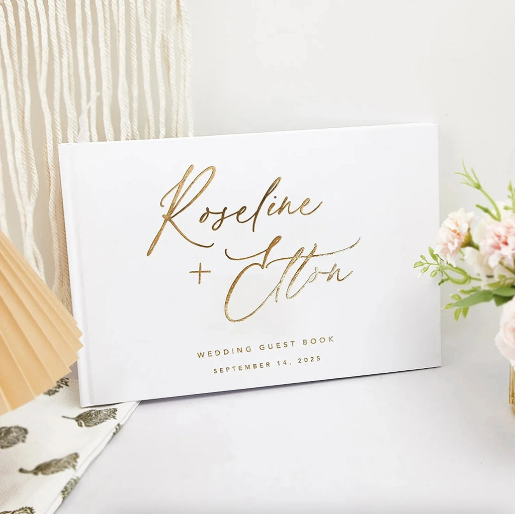 Livre d'Or Mariage Personnalisé Blanc/Noir Horizontal - Album Photo Signatures