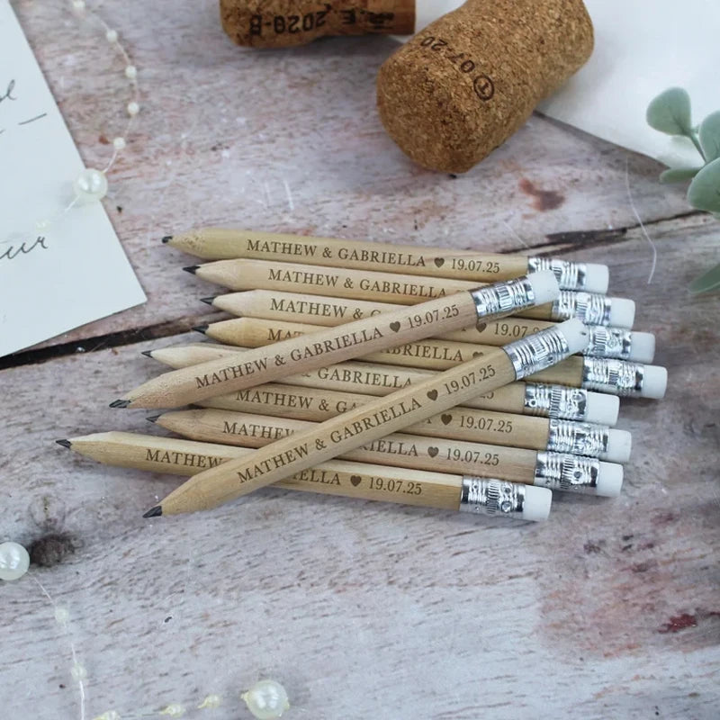 10 Crayons Bois Personnalisés Gravés - Cadeau Invités Mariage EVJF Bambou