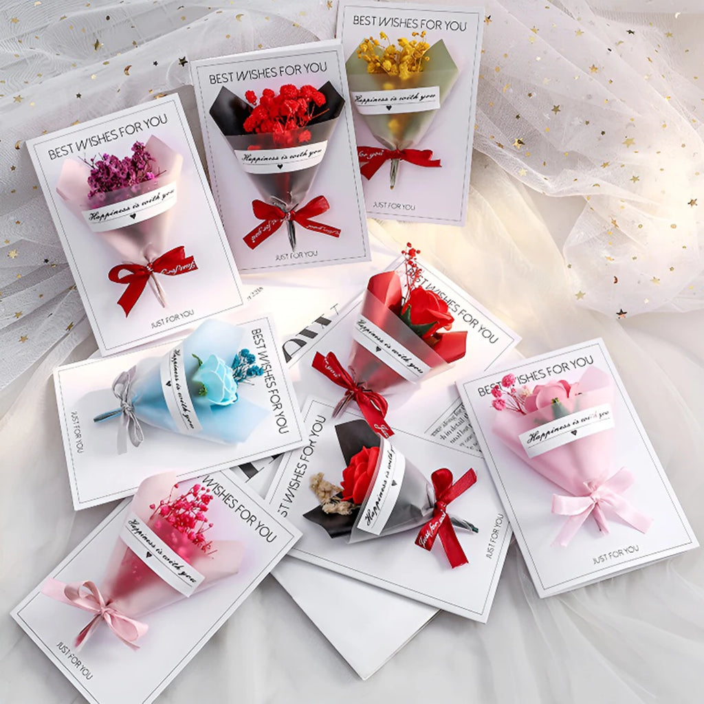 Carte de Vœux Artisanale avec Fleur Éternelle - Saint-Valentin Fête des Mères Anniversaire