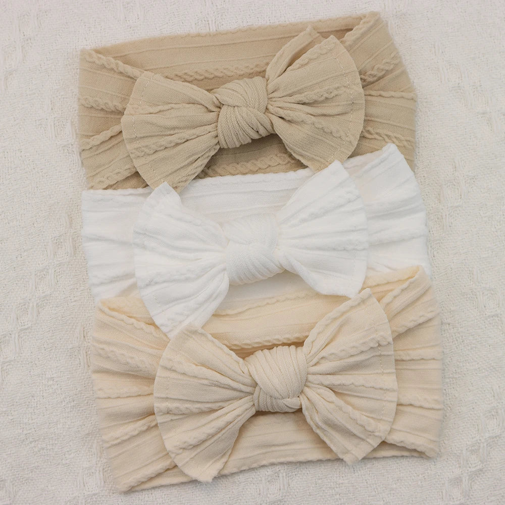 Set 3 Bandeaux Bébé Fille Élastiques avec Nœuds - Accessoires Cheveux Nouveau-né Turban Doux