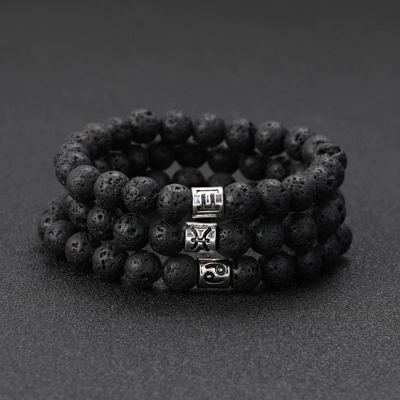 Bracelet Signe Astrologique Pierre Volcanique Naturelle - 12 Signes Zodiaque Bélier Vierge Capricorne Taureau Unisexe