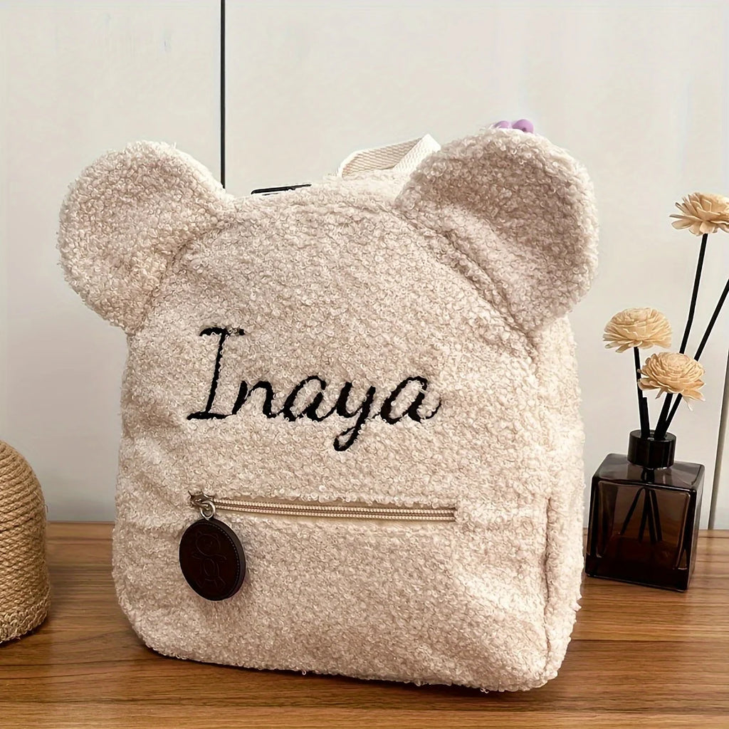 Sac à Dos Peluche Ours Personnalisé Brodé - Prénom Enfant Automne Hiver - Cadeau Maternelle