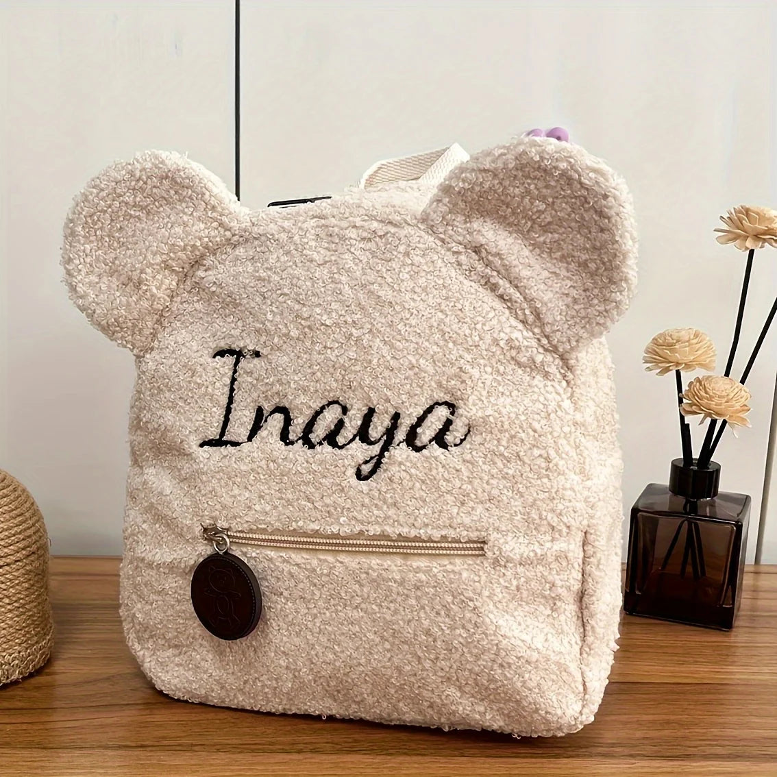 Sac à Dos Peluche Ours Personnalisé Brodé - Prénom Enfant Automne Hiver - Cadeau Maternelle