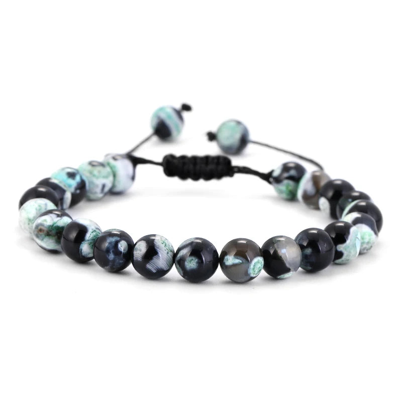 Bracelet Pierre de Lave et Œil de Tigre 8mm - Corde Tressée Ajustable Yoga Guérison Unisexe Bijou Spirituel
