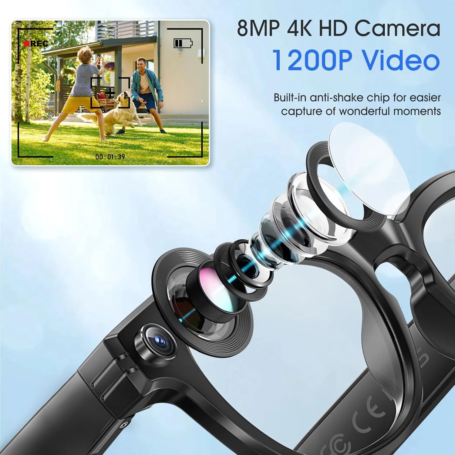 Lunettes Intelligentes AI Caméra 800W - Verres Photochromiques Traduction Smart Enregistrement Vidéo Étanches