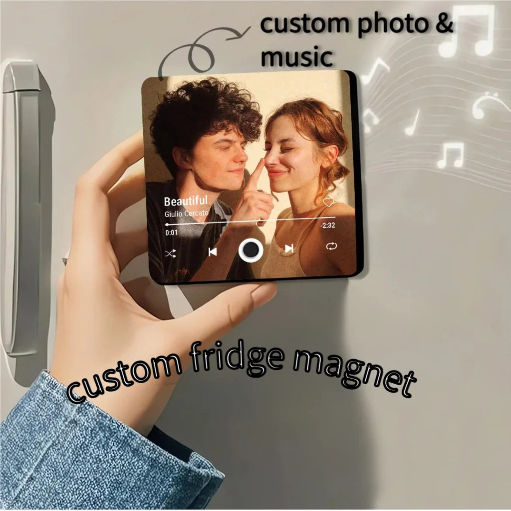 Magnet Photo Musique Personnalisé avec Cadre - Cadeau Noël Saint-Valentin