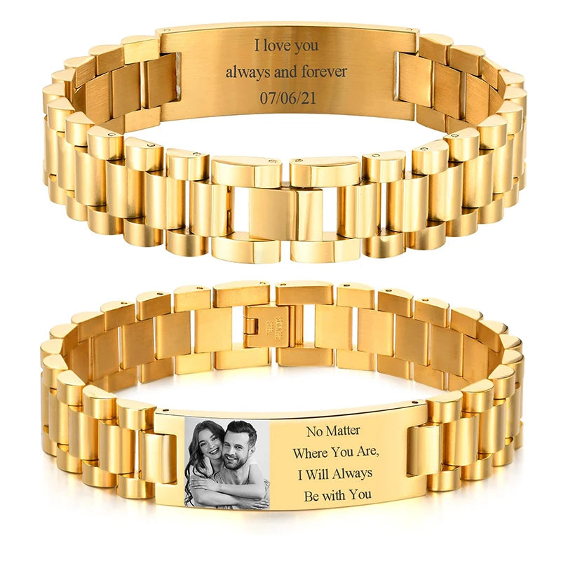 Bracelet Homme Acier Inoxydable Personnalisé - Photo & Gravure | Maillons Ajustables
