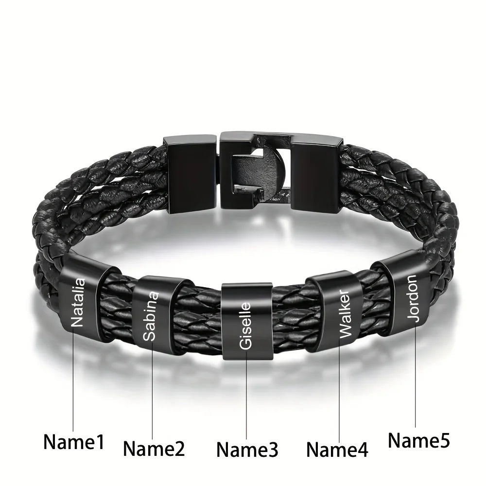 Bracelet Acier Inoxydable Personnalisé 1-5 Prénoms Homme - Gravure Famille Papa Grand-Père Cadeau Fête des Pères