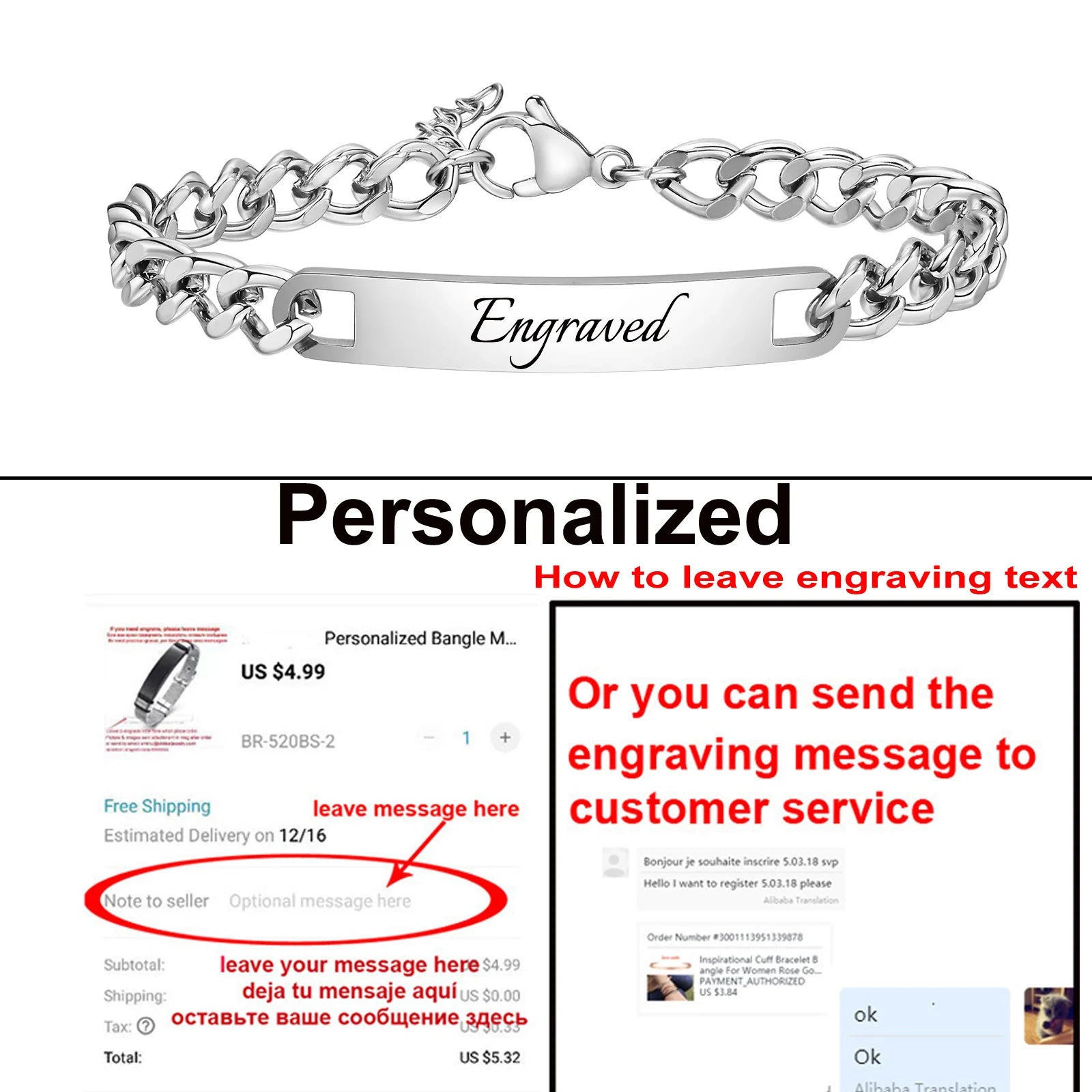 Bracelet Identité Personnalisé Gravure Prénom - Bracelet Couple Acier Inoxydable Homme Femme