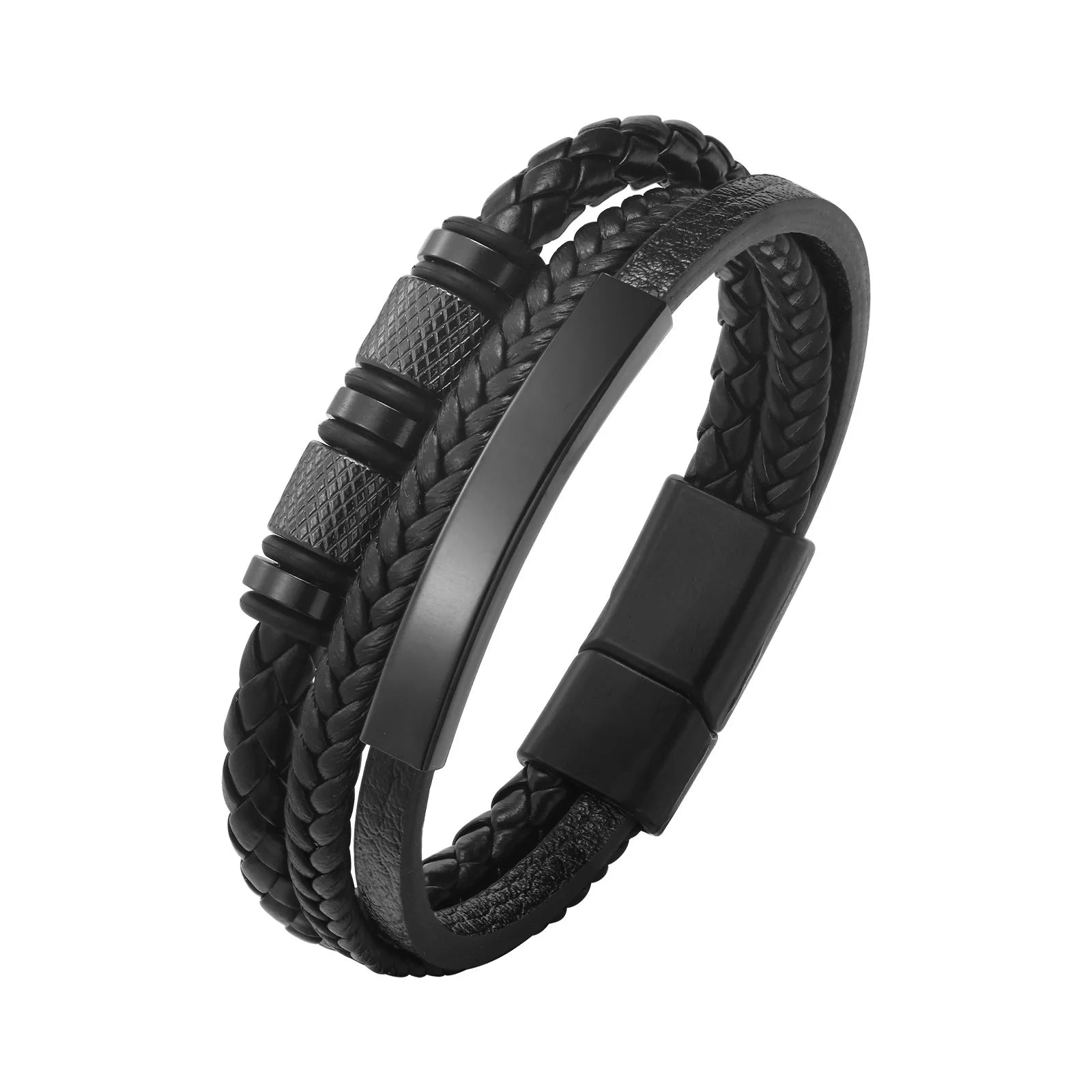Bracelet Cuir Tressé Personnalisé Homme - Gravure Prénom Texte Triple Tressage Cuir PU Cadeau