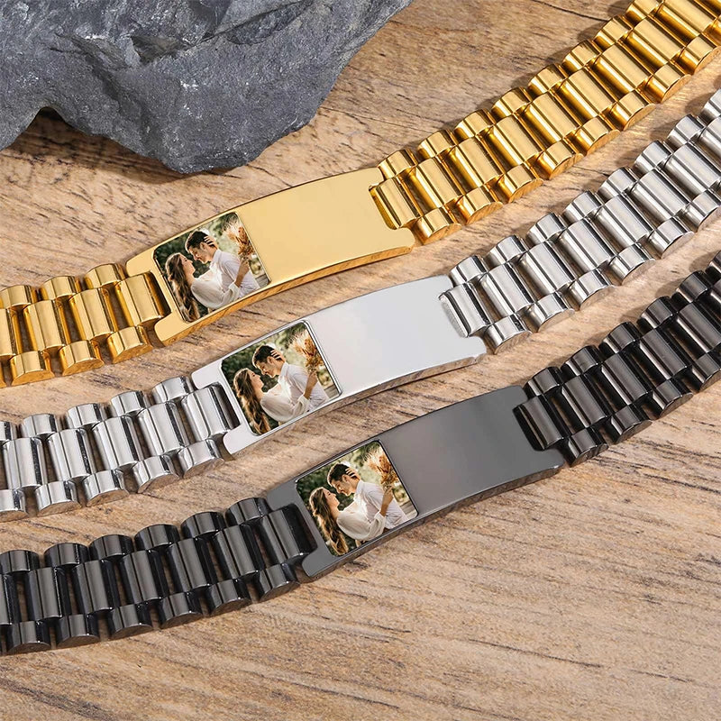 Bracelet Homme Acier Inoxydable Personnalisé - Photo & Gravure | Maillons Ajustables