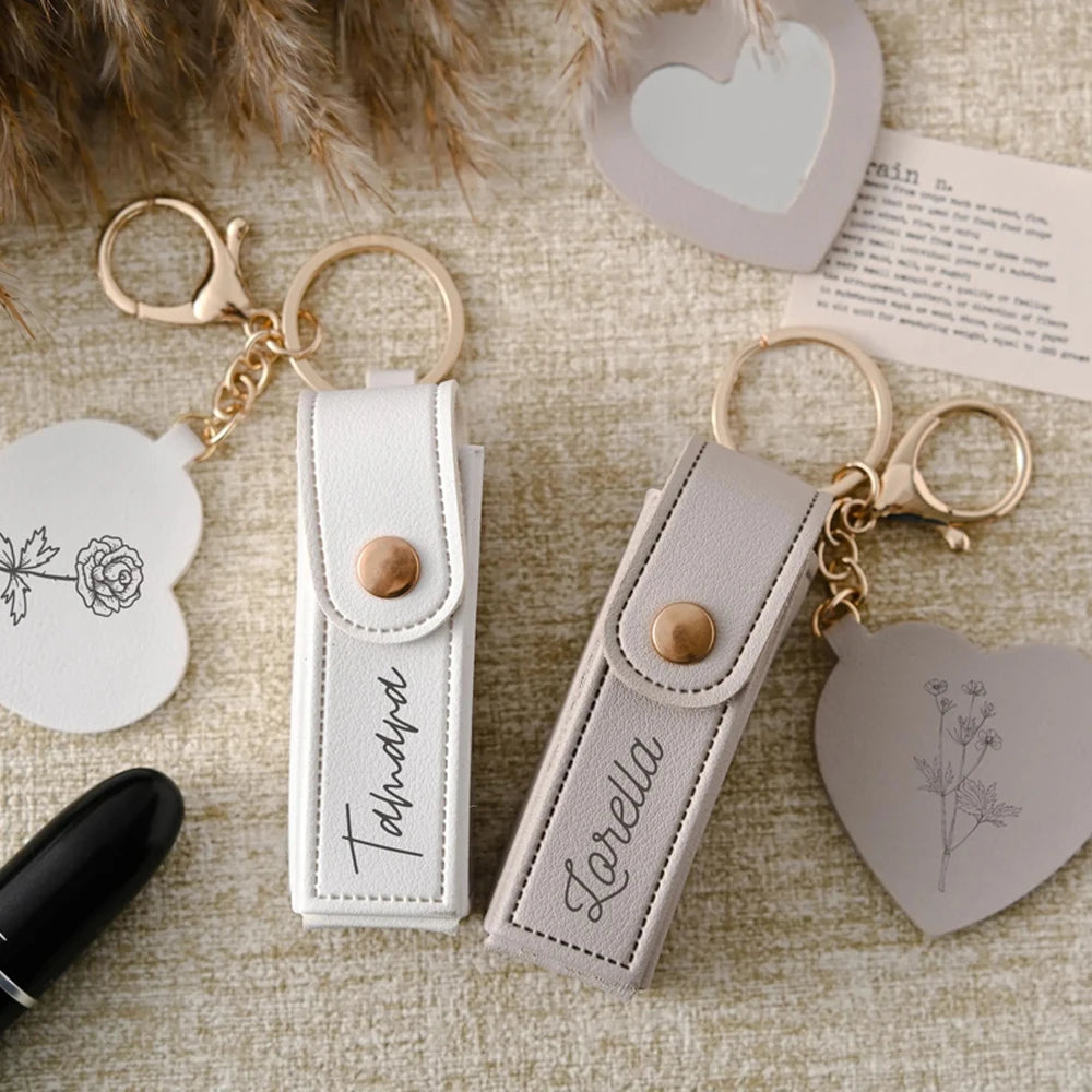 Étui Rouge à Lèvres Personnalisé Miroir Porte-Clés - Cadeau Demoiselle d'Honneur