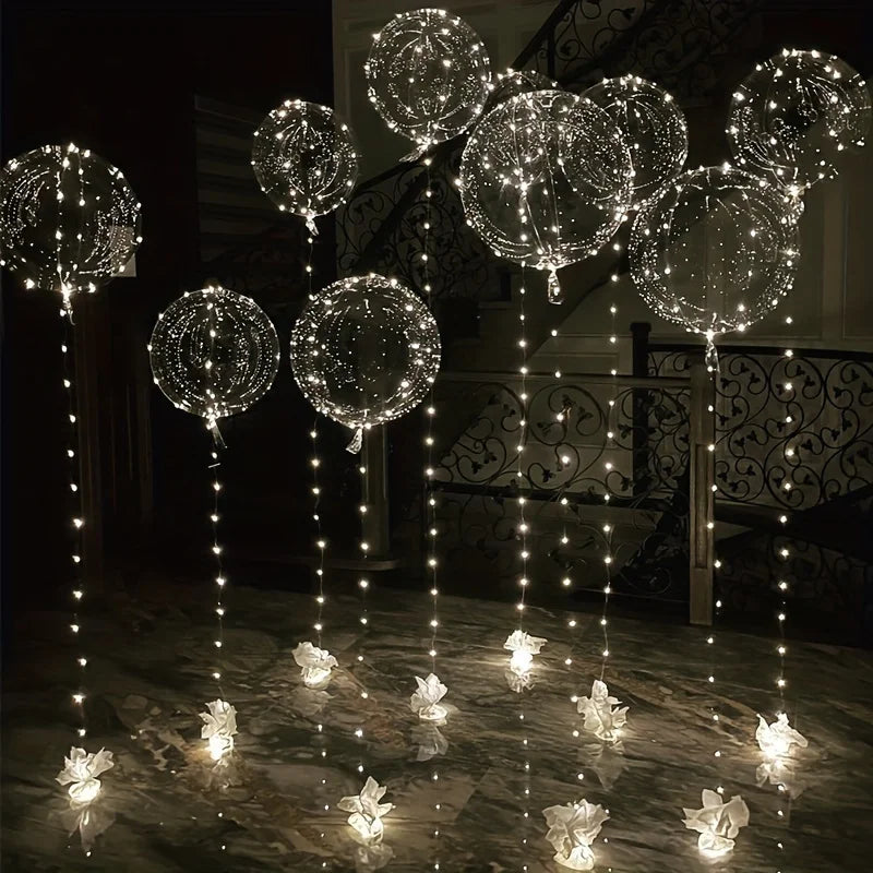 Ballons LED Bobo Transparents Lumineux 50cm Guirlande 3m - Lot 5 Pièces Décoration