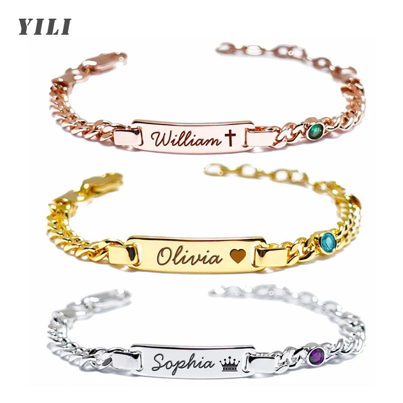 Bracelet Bébé Personnalisé Pierre de Naissance Plaqué Or 18K - Gravure Prénom Cadeau Naissance
