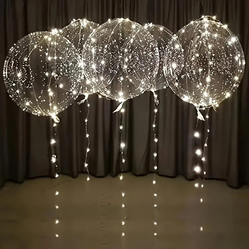 Ballons LED Bobo Transparents Lumineux 50cm Guirlande 3m - Lot 5 Pièces Décoration