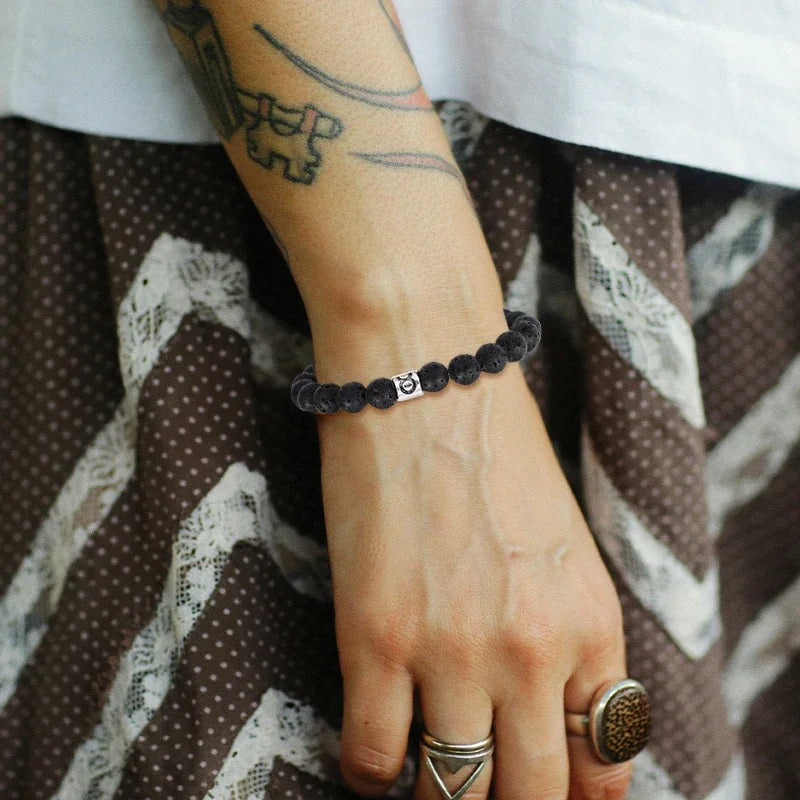 Bracelet Signe Astrologique Pierre Volcanique Naturelle - 12 Signes Zodiaque Bélier Vierge Capricorne Taureau Unisexe