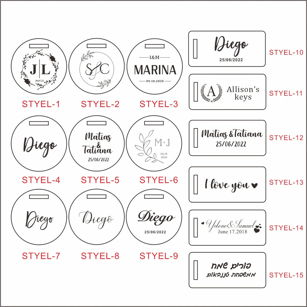 Porte-Clés Bois Gravé Personnalisé Prénoms Mariage - Cadeau Saint-Valentin