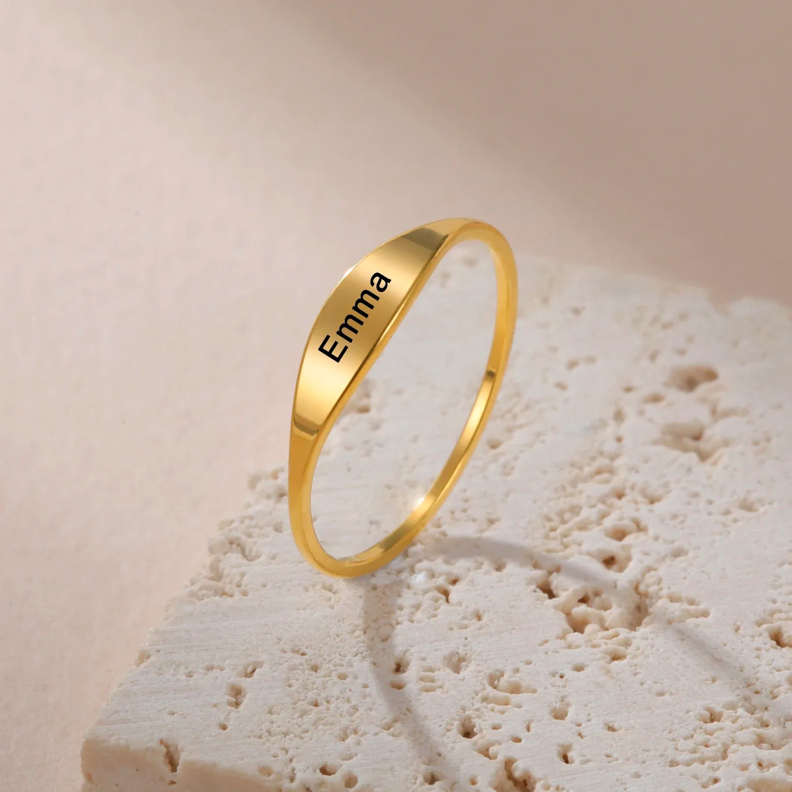 Bague Personnalisée Gravure Prénom Date Numéro Femme - Acier Inoxydable Argent Or Cadeau Saint-Valentin