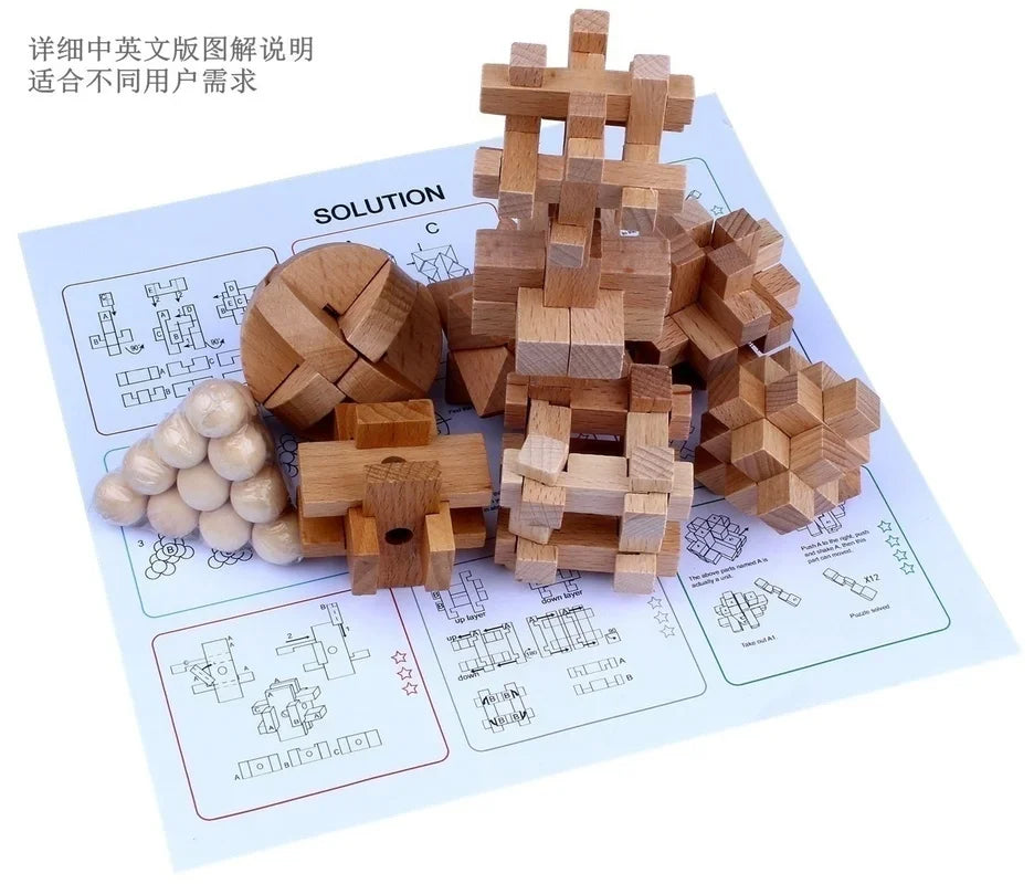 Set de 9 Puzzles Éducatifs en Bois - Casse-Têtes Luban Lock pour Enfants et Étudiants