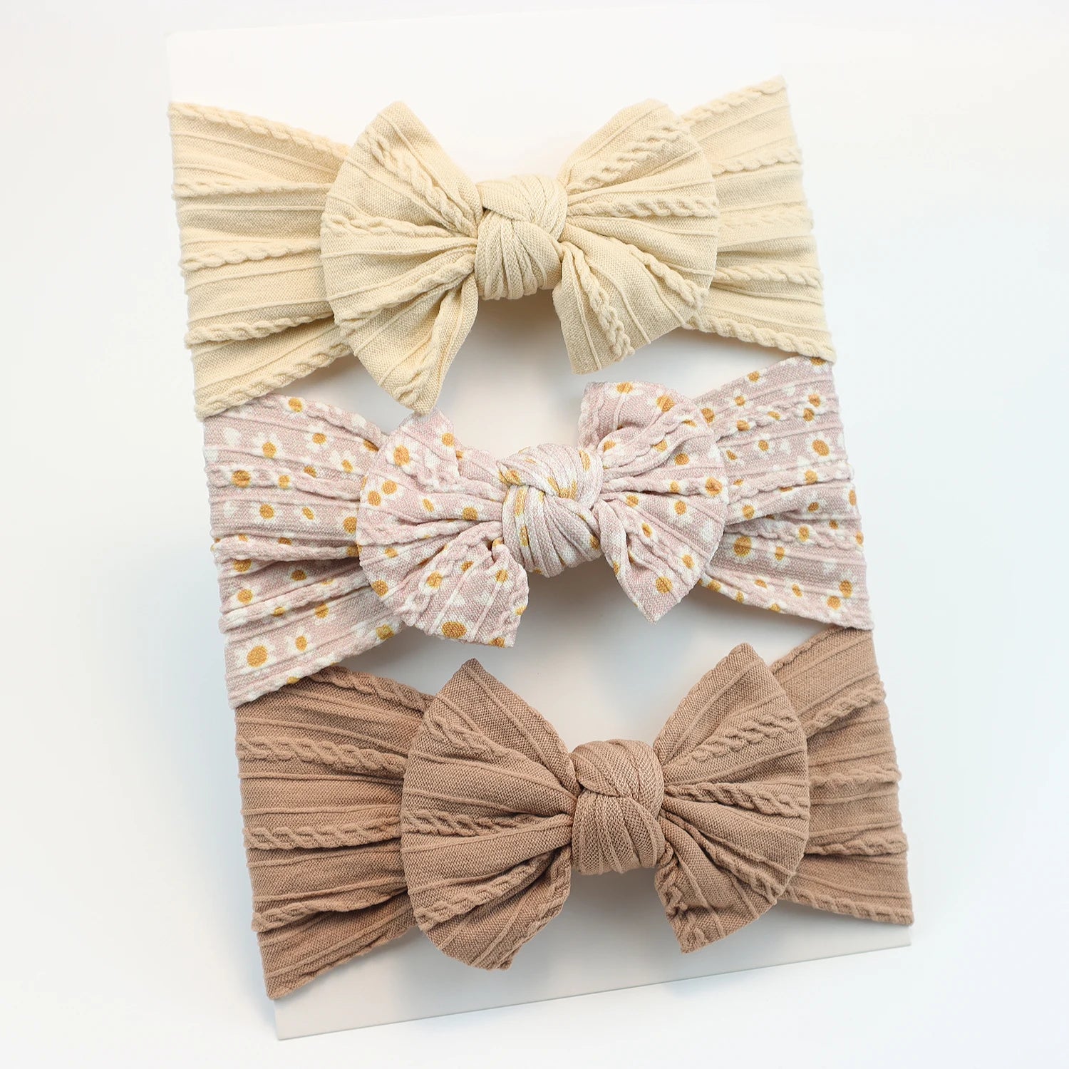 Set 3 Bandeaux Bébé Fille Élastiques avec Nœuds - Accessoires Cheveux Nouveau-né Turban Doux
