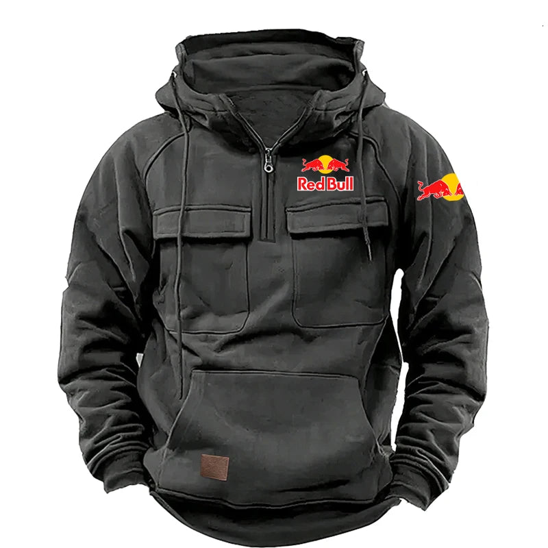 Sweat Capuche Homme Red Bull Rétro Zippé Doublé Polaire - Moto Streetwear
