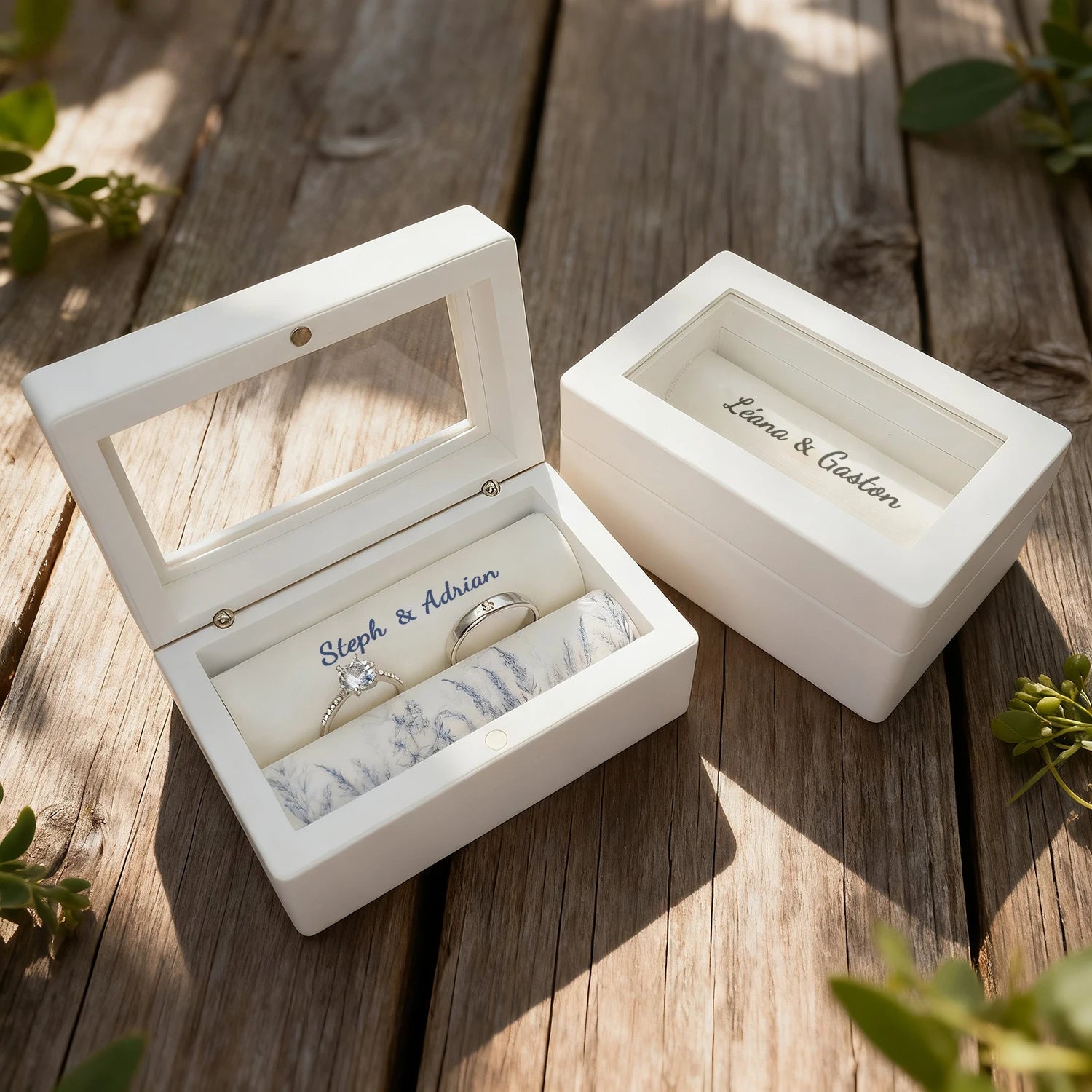 Coffret Alliances Personnalisé Blanc Gravure Prénoms - Cérémonie Mariage