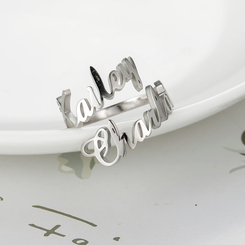 Bague Double Prénom Personnalisée Acier Inoxydable - Couple Famille Or