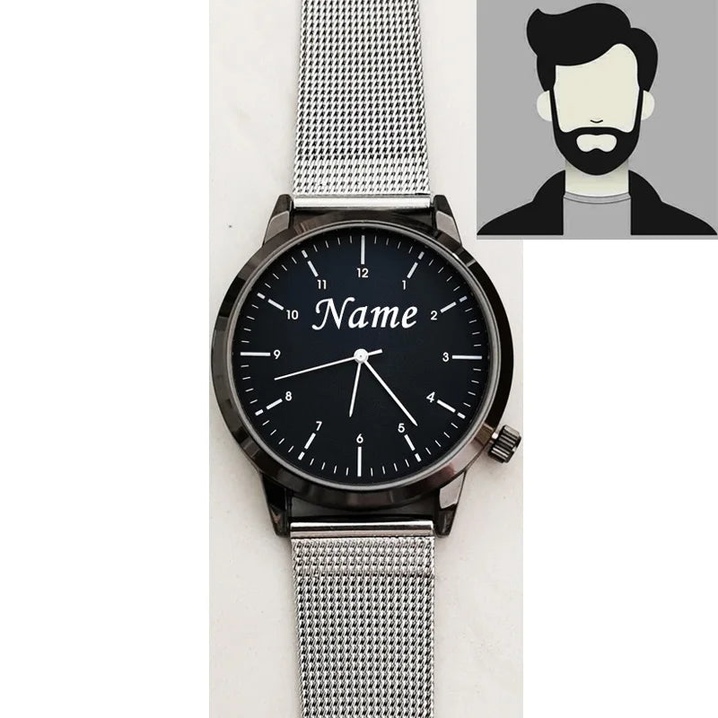 Montre Personnalisée Gravée Homme Femme - Étanche 3ATM Nom Logo sur Mesure - Cadeau Unique