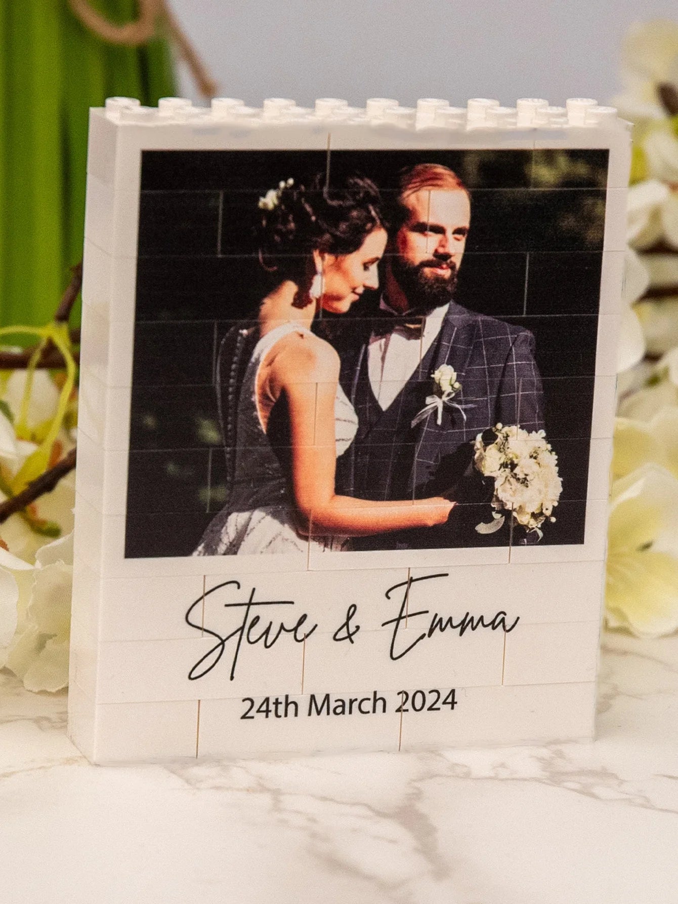 Bloc Construction Mariage Personnalisé - Gravure Laser Photo PMMA | Cadeau Souvenir Couple