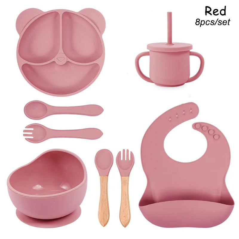 Set Vaisselle Silicone Bébé Personnalisé 8 Pièces - Assiette Bol Tasse Bavoir Prénom