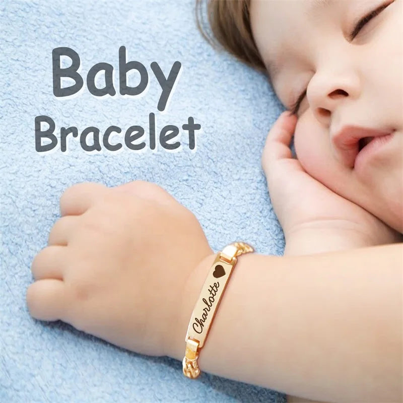 Bracelet Bébé Personnalisé Pierre de Naissance Plaqué Or 18K - Gravure Prénom Cadeau Naissance