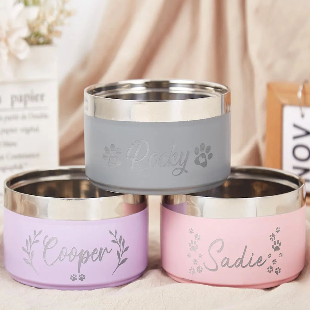 Gamelle Inox Personnalisée Gravée pour Chien Chat - Texte sur Mesure - Ronde Épaissie Anti-Chute