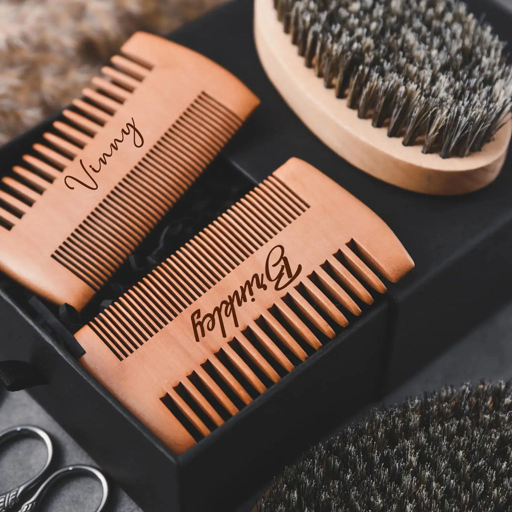 Brosse Barbe Bois Personnalisée Gravée - Cadeau Homme Fête des Pères Saint-Valentin