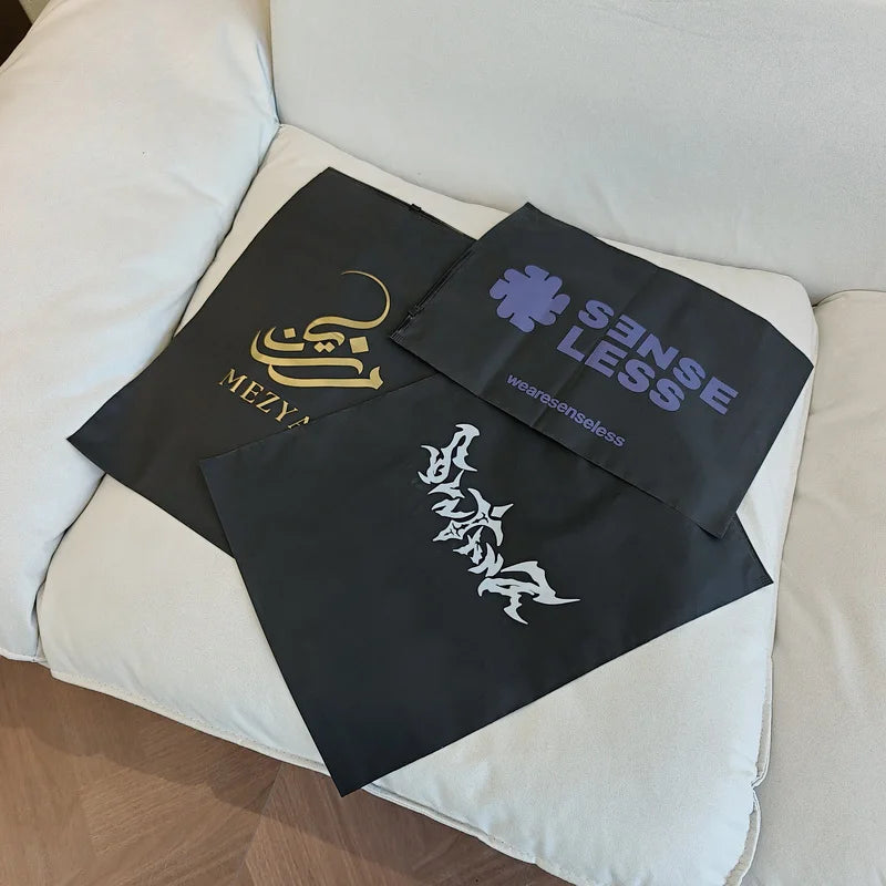 50 Sacs Rangement Noirs Givrés Logo Personnalisé - Emballage Vêtements