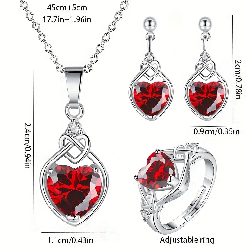 Coffret Cadeau Bijoux Cœur 4 Pièces avec Rose - Parure Complète Saint-Valentin