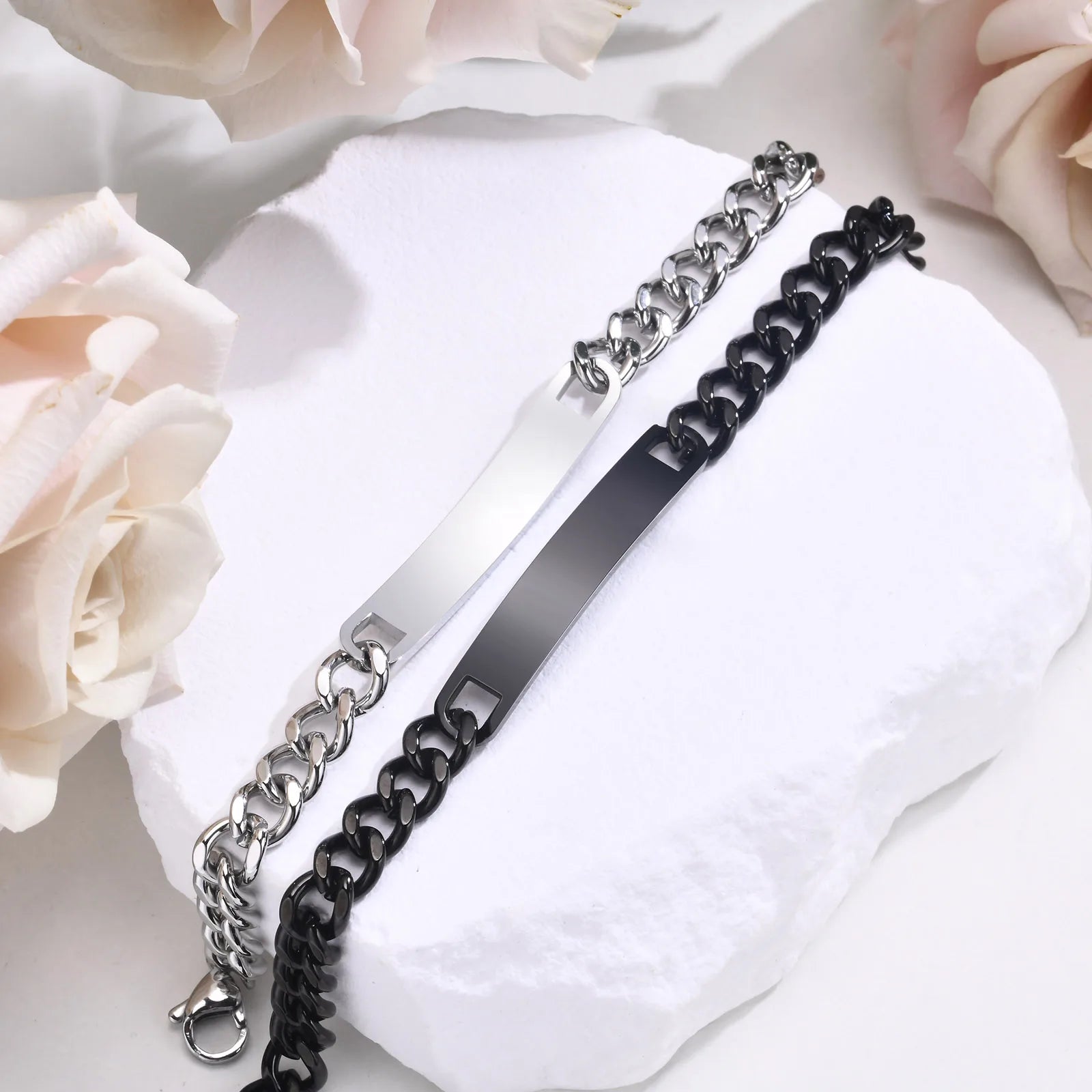 Bracelet Identité Personnalisé Gravure Prénom - Bracelet Couple Acier Inoxydable Homme Femme