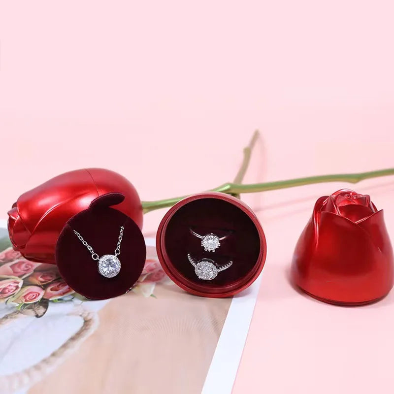 Collier Cœur Zircon Rouge avec Boîte de Roses - Cadeau Saint Valentin - Fête des Mères Mariage Luxe Romantique