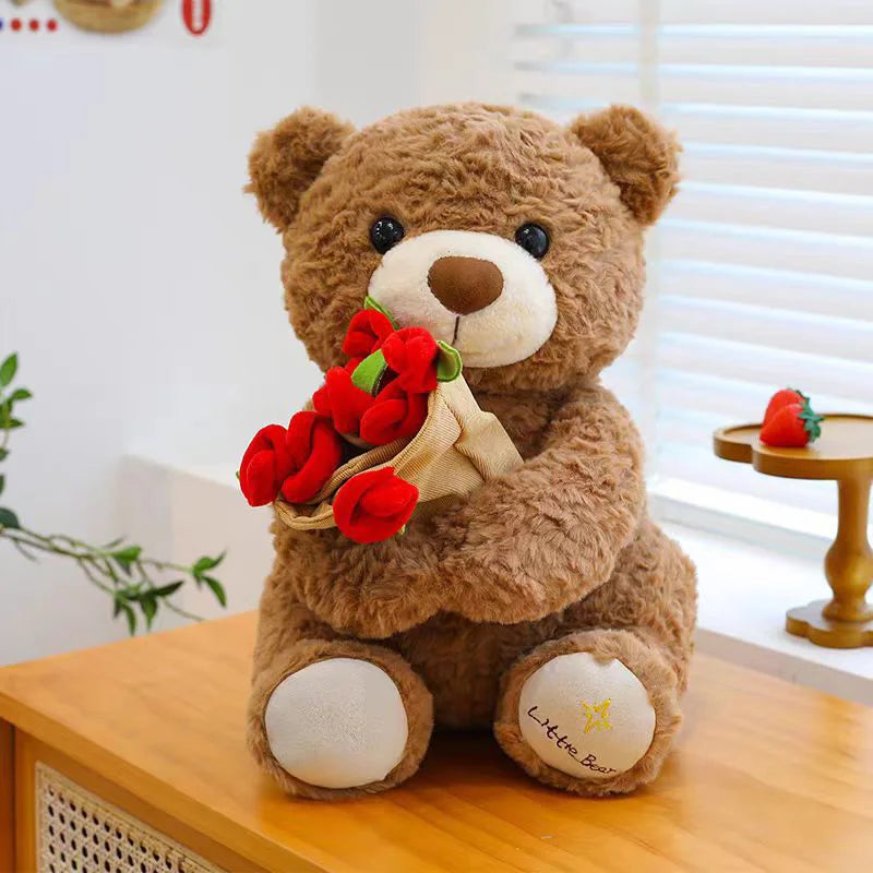 Ours en Peluche avec Roses - Cadeau Romantique Saint-Valentin - Décoration Amour