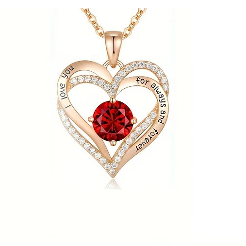 Collier Luxe Zircon Rouge Or Rose avec Coffret Cadeau - Bijou Je t'aime Saint-Valentin Mariage