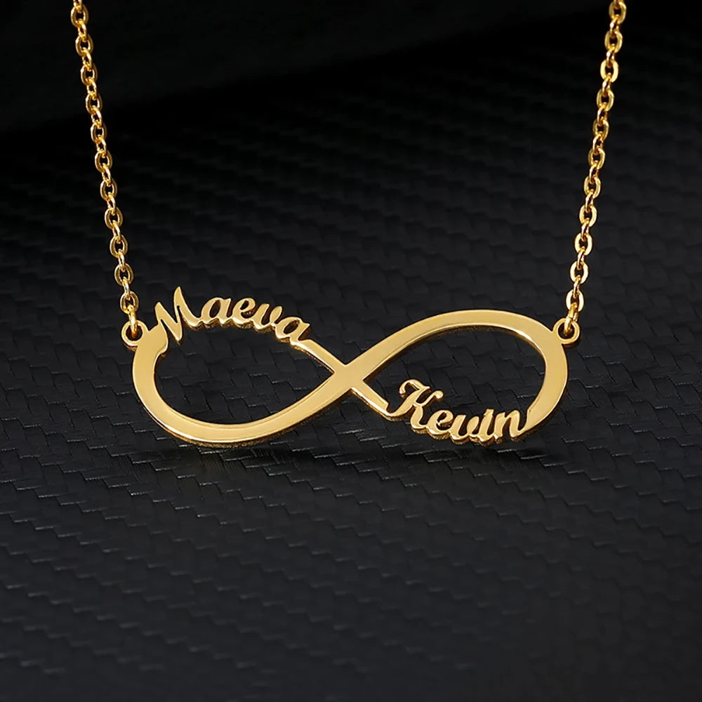 Collier Double Cœur Infini Personnalisé 2 Prénoms Acier Inoxydable - Cadeau Femme