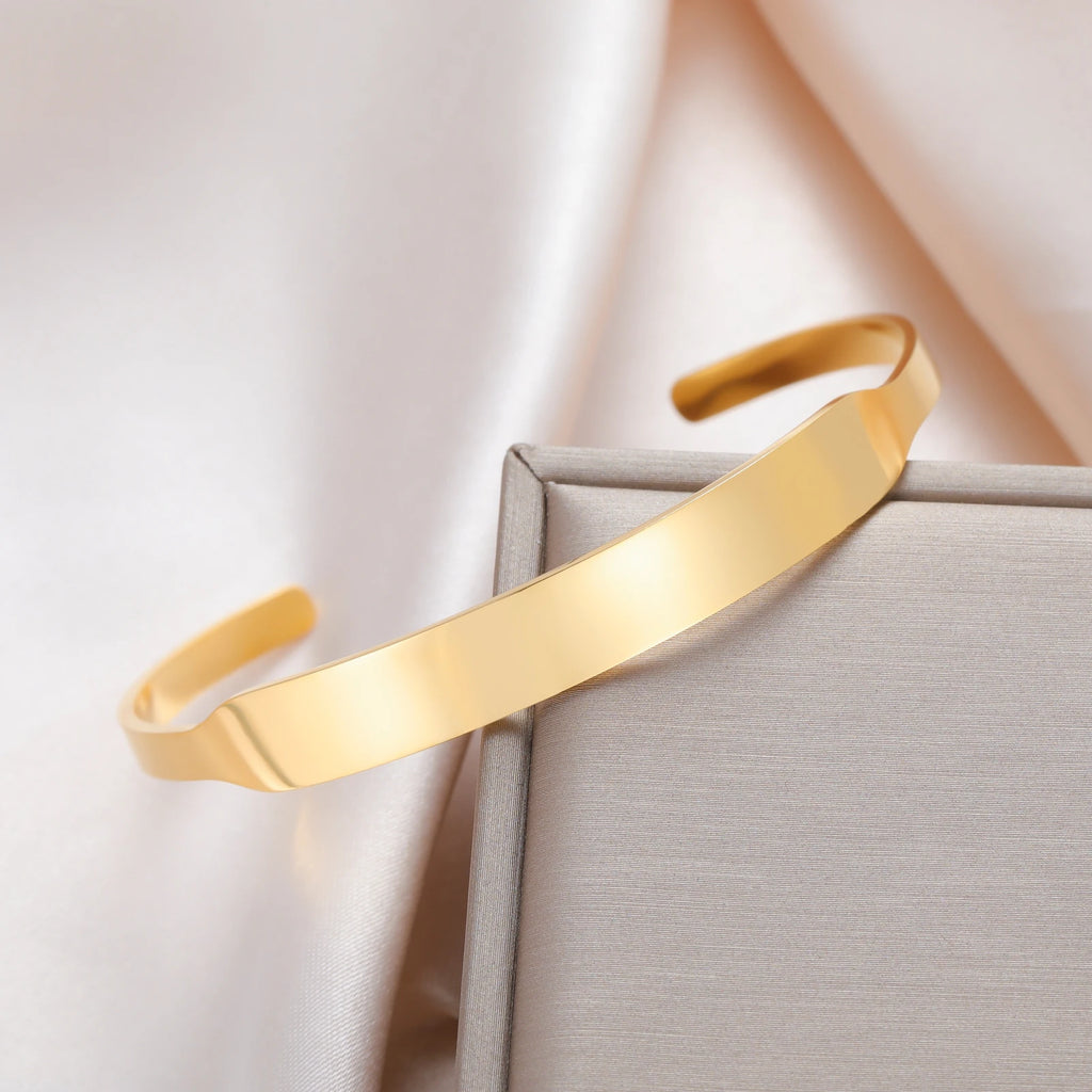 Bracelet Couple Acier Inoxydable Gravé Prénom - Jonc Personnalisé Or