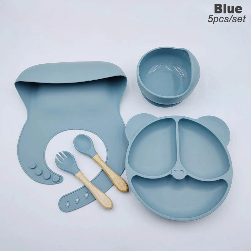 Set Vaisselle Silicone Bébé Personnalisé 8 Pièces - Assiette Bol Tasse Bavoir Prénom
