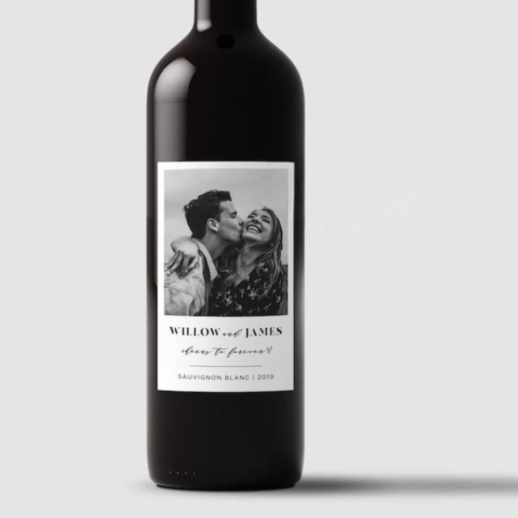 Étiquettes Vin Personnalisées Photo - Cadeau Mariage Minimaliste