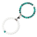 Bracelet Couple Yin Yang Magnétique 2pcs - Pierres Naturelles 8mm Cœur Aimant Bijou Amitié Saint-Valentin