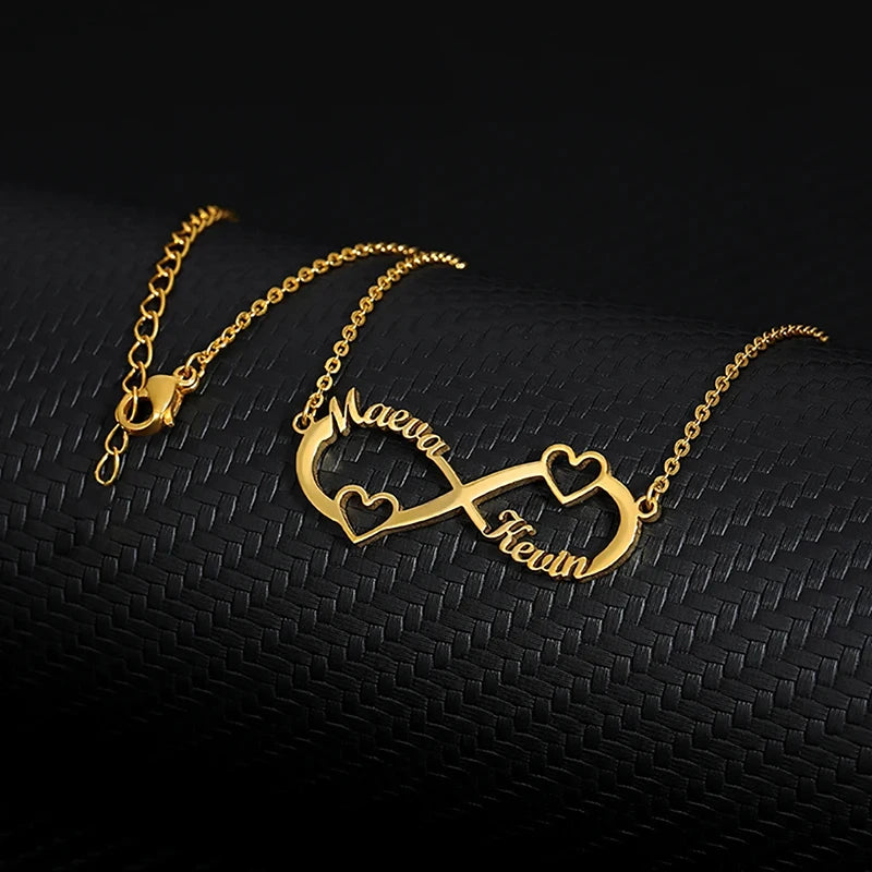 Collier Double Cœur Infini Personnalisé 2 Prénoms Acier Inoxydable - Cadeau Femme
