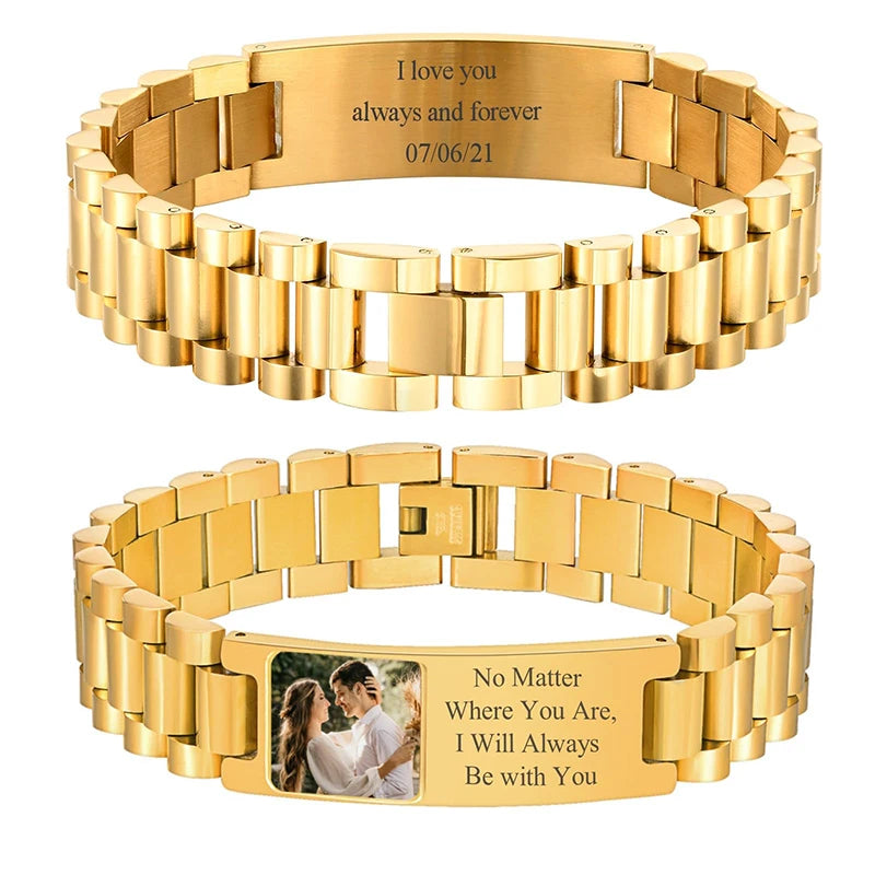Bracelet Homme Acier Inoxydable Personnalisé - Photo & Gravure | Maillons Ajustables