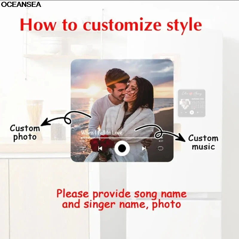 Magnet Photo Musique Personnalisé avec Cadre - Cadeau Noël Saint-Valentin