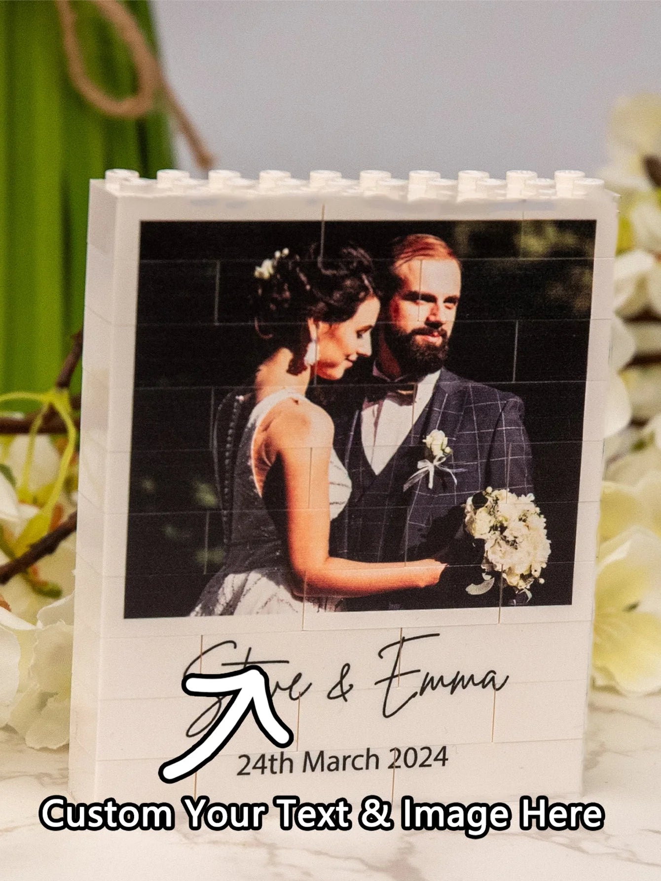 Bloc Construction Mariage Personnalisé - Gravure Laser Photo PMMA | Cadeau Souvenir Couple