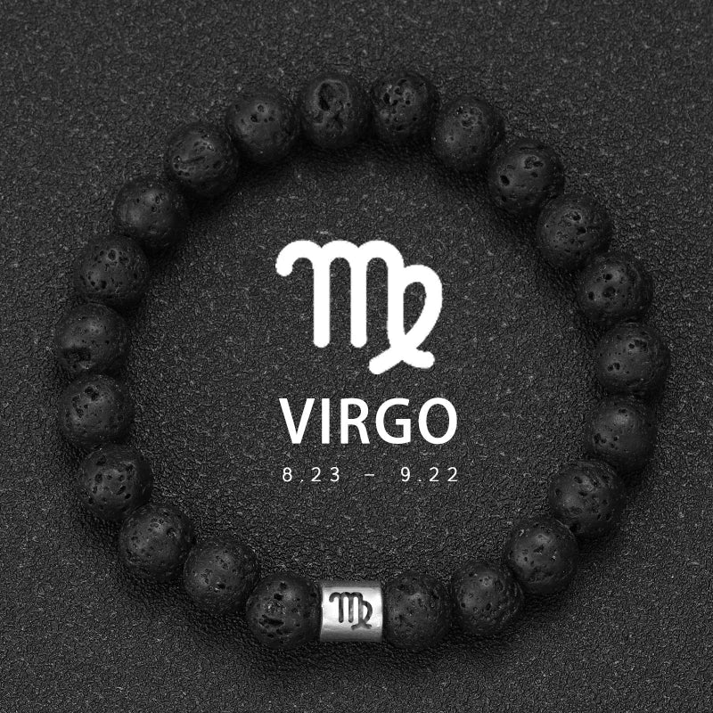 Bracelet Signe Astrologique Pierre Volcanique Naturelle - 12 Signes Zodiaque Bélier Vierge Capricorne Taureau Unisexe